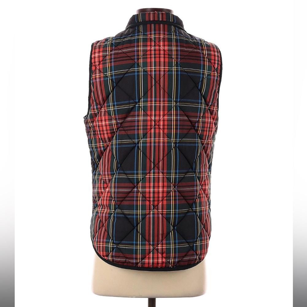 J. Crew Steward Tartan Plaid Quilted Puffer Vest size Small Red Holiday - Picture 3 of 6